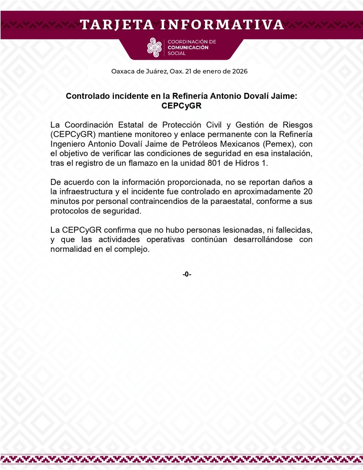  𝙋𝙧𝙤𝙩𝙚𝙘𝙘𝙞ó𝙣 𝘾𝙞𝙫𝙞𝙡 𝙙𝙚𝙨𝙘𝙖𝙧𝙩𝙖 𝙙𝙖ñ𝙤𝙨, 𝙥𝙚𝙧𝙨𝙤𝙣𝙖𝙨 𝙡𝙚𝙨𝙞𝙤𝙣𝙖𝙙𝙖𝙨 𝙮 𝙖𝙛𝙚𝙘𝙩𝙖𝙘𝙞𝙤𝙣𝙚𝙨 𝙖 𝙡𝙖 𝙤𝙥𝙚𝙧𝙖𝙘𝙞ó𝙣 𝙚𝙣 𝙡𝙖 𝘼𝙣𝙩𝙤𝙣𝙞𝙤 𝘿𝙤𝙫𝙖𝙡í 𝙅𝙖𝙞𝙢𝙚.