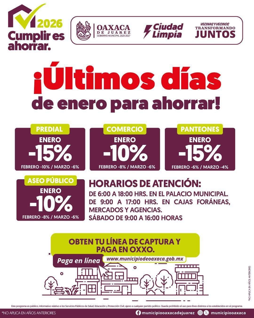 El programa Cumplir es Ahorrar mantiene beneficios fiscales en predial, comercio, panteones y aseo público antes de reducirse en febrero.
