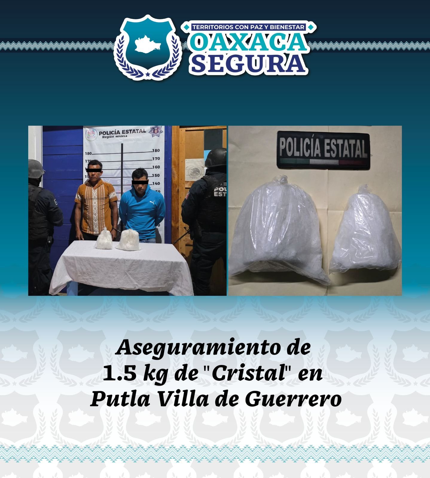 ▪️𝙇𝙖 𝙙𝙚𝙩𝙚𝙣𝙘𝙞ó𝙣 𝙨𝙚 𝙧𝙚𝙜𝙞𝙨𝙩𝙧ó 𝙚𝙣 𝙞𝙣𝙢𝙚𝙙𝙞𝙖𝙘𝙞𝙤𝙣𝙚𝙨 𝙙𝙚 𝙋𝙪𝙩𝙡𝙖 𝙑𝙞𝙡𝙡𝙖 𝙙𝙚 𝙂𝙪𝙚𝙧𝙧𝙚𝙧𝙤; 𝙡𝙖 𝙙𝙧𝙤𝙜𝙖 𝙮 𝙪𝙣 𝙫𝙚𝙝í𝙘𝙪𝙡𝙤 𝙦𝙪𝙚𝙙𝙖𝙧𝙤𝙣 𝙖 𝙙𝙞𝙨𝙥𝙤𝙨𝙞𝙘𝙞ó𝙣 𝙛𝙚𝙙𝙚𝙧𝙖𝙡.