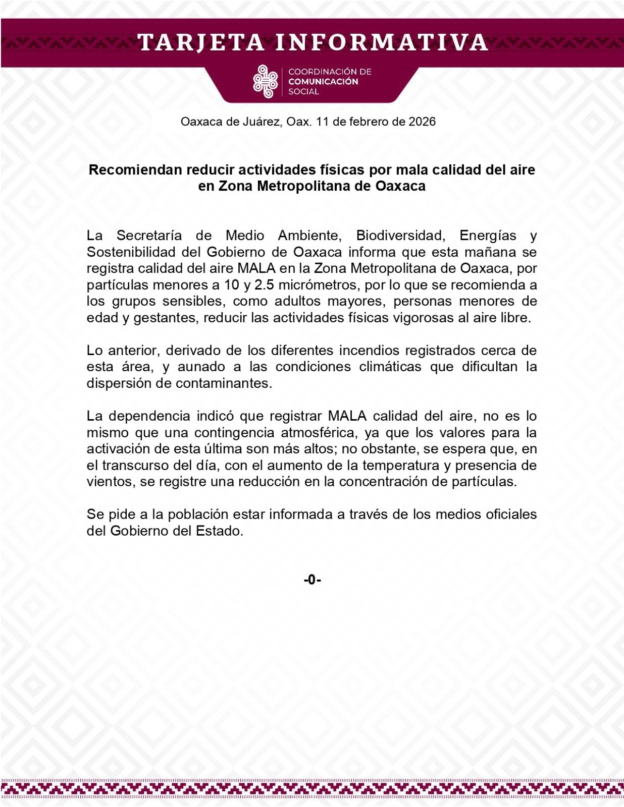 𝗖𝗮𝗹𝗶𝗱𝗮𝗱 𝗱𝗲𝗹 𝗮𝗶𝗿𝗲 𝗺𝗮𝗹𝗮 𝗲𝗻 𝗹𝗮 𝗭𝗼𝗻𝗮 𝗠𝗲𝘁𝗿𝗼𝗽𝗼𝗹𝗶𝘁𝗮𝗻𝗮 𝗱𝗲 𝗢𝗮𝘅𝗮𝗰𝗮; 𝗽𝗶𝗱𝗲𝗻 𝗲𝘃𝗶𝘁𝗮𝗿 𝗲𝘀𝗳𝘂𝗲𝗿𝘇𝗼𝘀 𝗮𝗹 𝗮𝗶𝗿𝗲 𝗹𝗶𝗯𝗿𝗲.