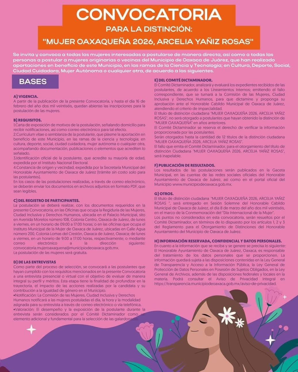 𝗖𝗼𝗻𝘃𝗼𝗰𝗮𝗻 𝗮 𝗽𝗼𝘀𝘁𝘂𝗹𝗮𝗿 𝗮 𝗹𝗮 “𝗠𝘂𝗷𝗲𝗿 𝗢𝗮𝘅𝗮𝗾𝘂𝗲𝗻̃𝗮 𝟮𝟬𝟮𝟲”.