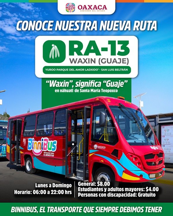 𝗘𝗻𝘁𝗿𝗮 𝗲𝗻 𝗼𝗽𝗲𝗿𝗮𝗰𝗶ó𝗻 𝗻𝘂𝗲𝘃𝗮 𝗿𝘂𝘁𝗮 𝗥𝗔-𝟭𝟯 “𝗪𝗮𝘅𝗶𝗻” 𝗱𝗲 𝗕𝗶𝗻𝗻𝗶𝗕𝘂𝘀 𝗲𝗻 𝗹𝗮 𝘇𝗼𝗻𝗮 𝗺𝗲𝘁𝗿𝗼𝗽𝗼𝗹𝗶𝘁𝗮𝗻𝗮