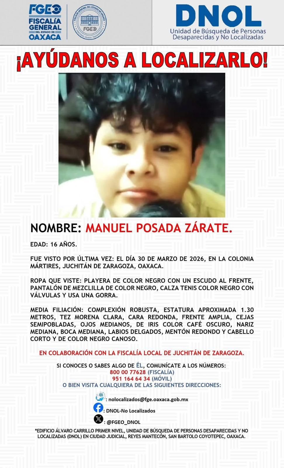 𝗛𝗮𝗹𝗹𝗮𝗻 𝘀𝗶𝗻 𝘃𝗶𝗱𝗮 𝗮 𝗮𝗱𝗼𝗹𝗲𝘀𝗰𝗲𝗻𝘁𝗲 𝗿𝗲𝗽𝗼𝗿𝘁𝗮𝗱𝗼 𝗰𝗼𝗺𝗼 𝗱𝗲𝘀𝗮𝗽𝗮𝗿𝗲𝗰𝗶𝗱𝗼 𝗲𝗻 𝗝𝘂𝗰𝗵𝗶𝘁𝗮́𝗻