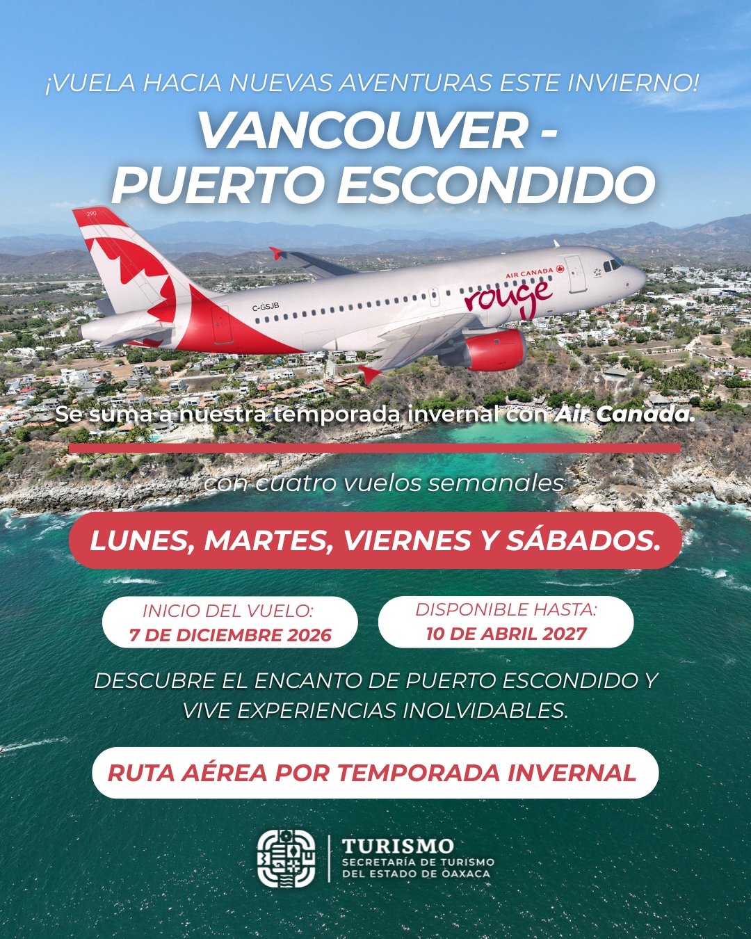 𝗣𝘂𝗲𝗿𝘁𝗼 𝗘𝘀𝗰𝗼𝗻𝗱𝗶𝗱𝗼 𝘁𝗲𝗻𝗱𝗿á 𝘃𝘂𝗲𝗹𝗼𝘀 𝗱𝗶𝗿𝗲𝗰𝘁𝗼𝘀 𝗱𝗲𝘀𝗱𝗲 𝗩𝗮𝗻𝗰𝗼𝘂𝘃𝗲𝗿 𝗱𝘂𝗿𝗮𝗻𝘁𝗲 𝗹𝗮 𝘁𝗲𝗺𝗽𝗼𝗿𝗮𝗱𝗮 𝗶𝗻𝘃𝗲𝗿𝗻𝗮𝗹