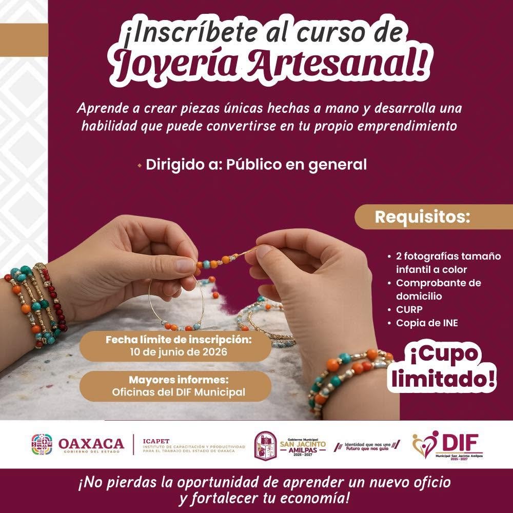 𝗔𝗯𝗿𝗲𝗻 𝗰𝘂𝗿𝘀𝗼 𝗱𝗲 𝗷𝗼𝘆𝗲𝗿𝗶́𝗮 𝗮𝗿𝘁𝗲𝘀𝗮𝗻𝗮𝗹 𝗲𝗻 𝗦𝗮𝗻 𝗝𝗮𝗰𝗶𝗻𝘁𝗼 𝗔𝗺𝗶𝗹𝗽𝗮𝘀