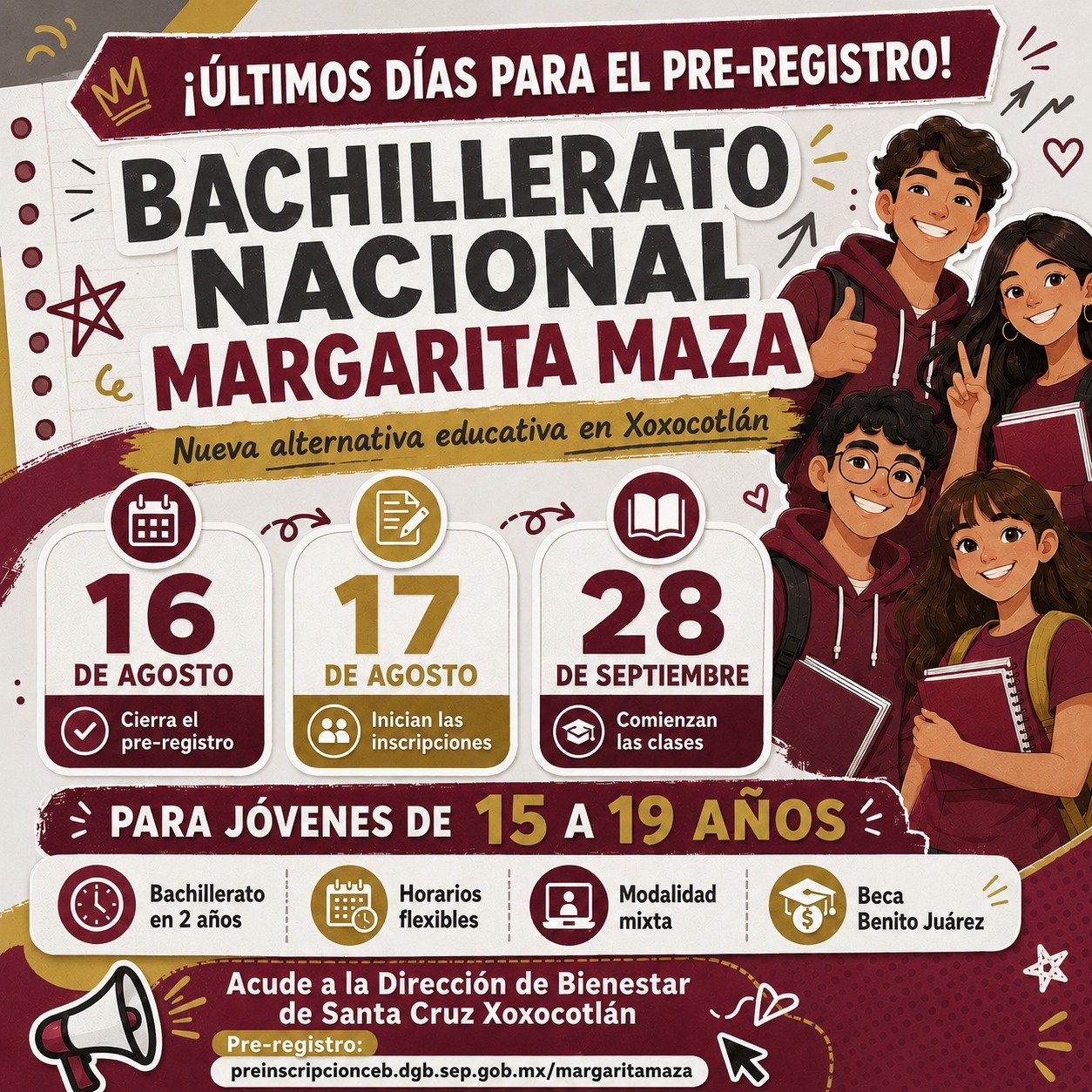 Últimos días para ingresar al Bachillerato Nacional Margarita Maza en Xoxocotlán