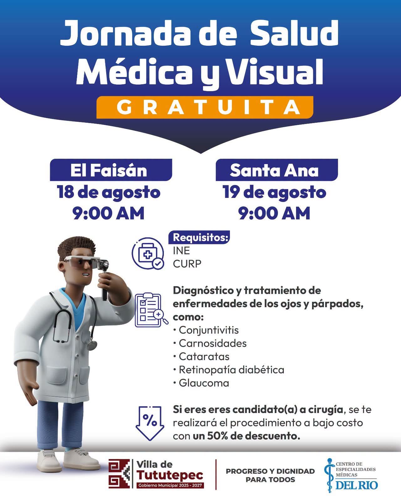 Jornadas gratuitas llevarán atención médica y visual a El Faisán y Santa Ana