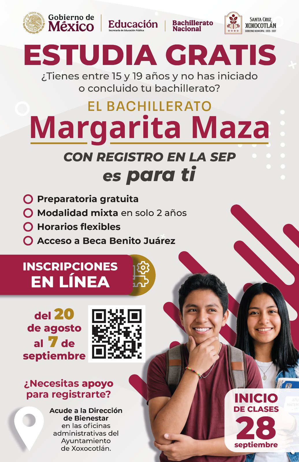 Xoxocotlán mantiene abiertas inscripciones para estudiar gratis el bachillerato en dos años