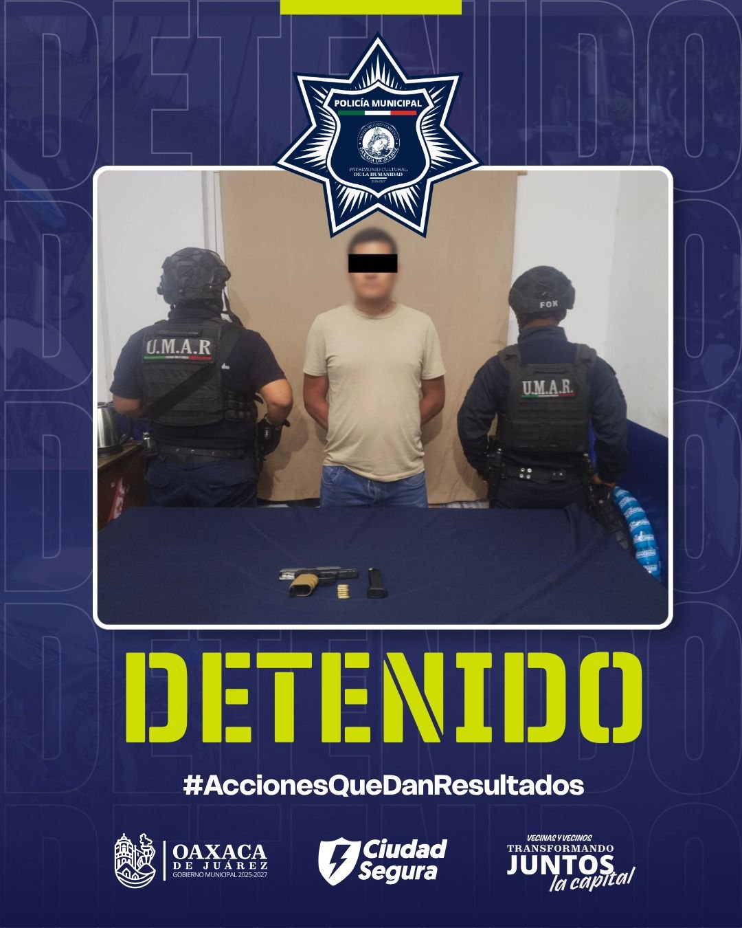 Intenta escapar de operativo y lo detienen con una pistola 9 milímetros en el Infonavit Primero de Mayo