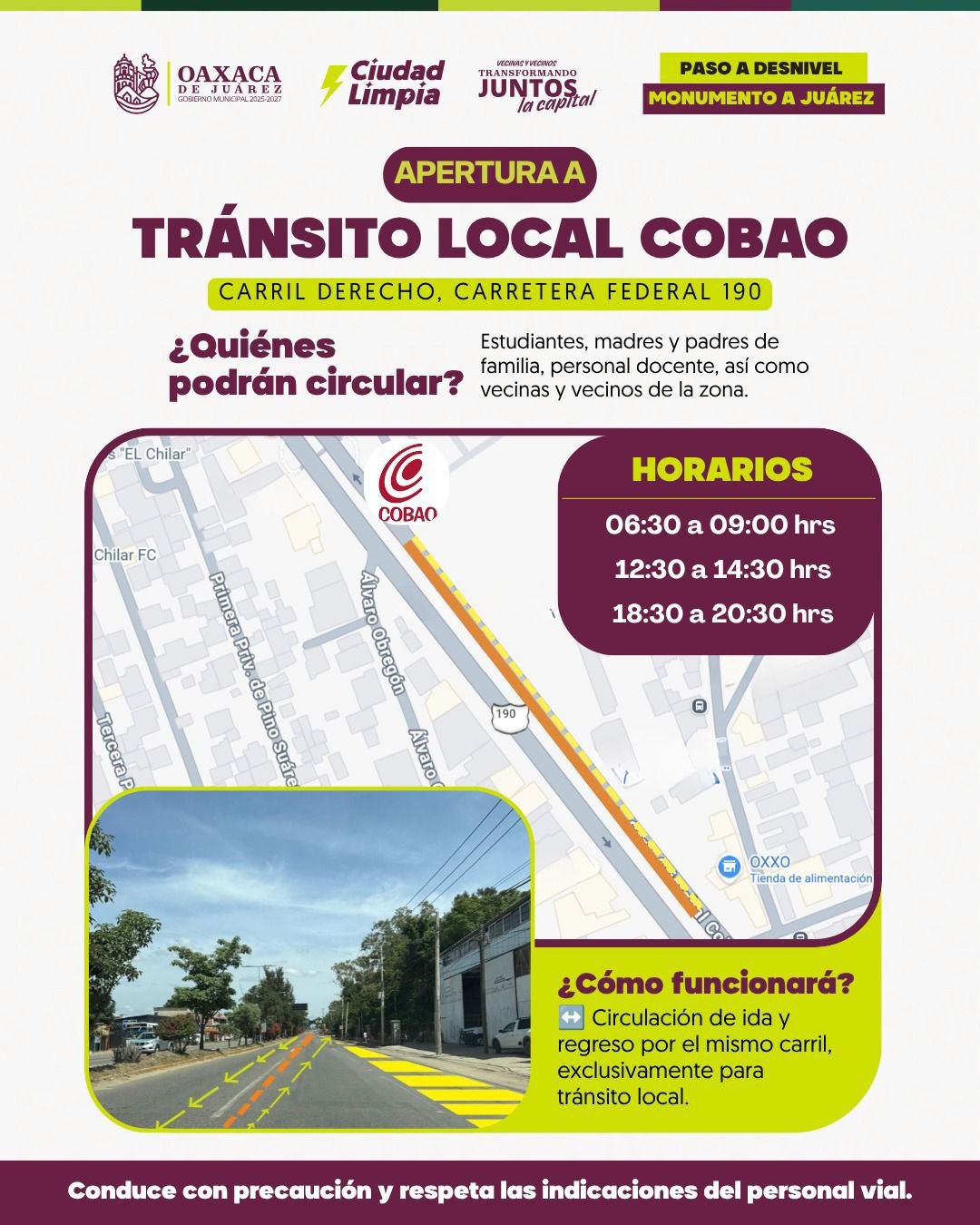 Habilitan carril especial hacia el COBAO de Pueblo Nuevo por obras en Viguera