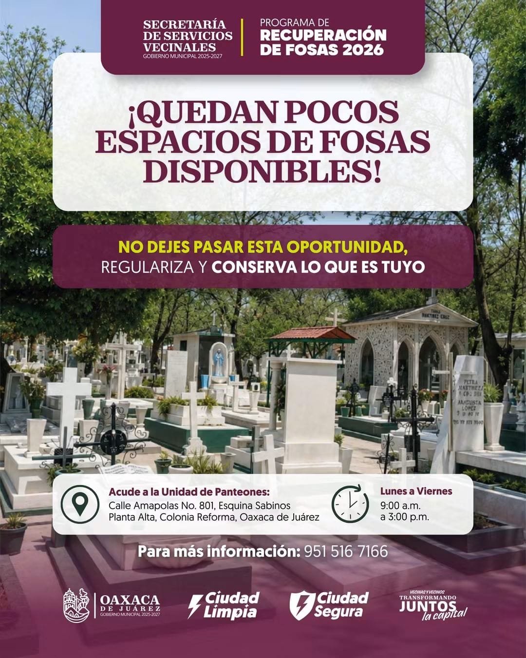 Municipio de Oaxaca mantiene programa para regularizar derechos sobre fosas