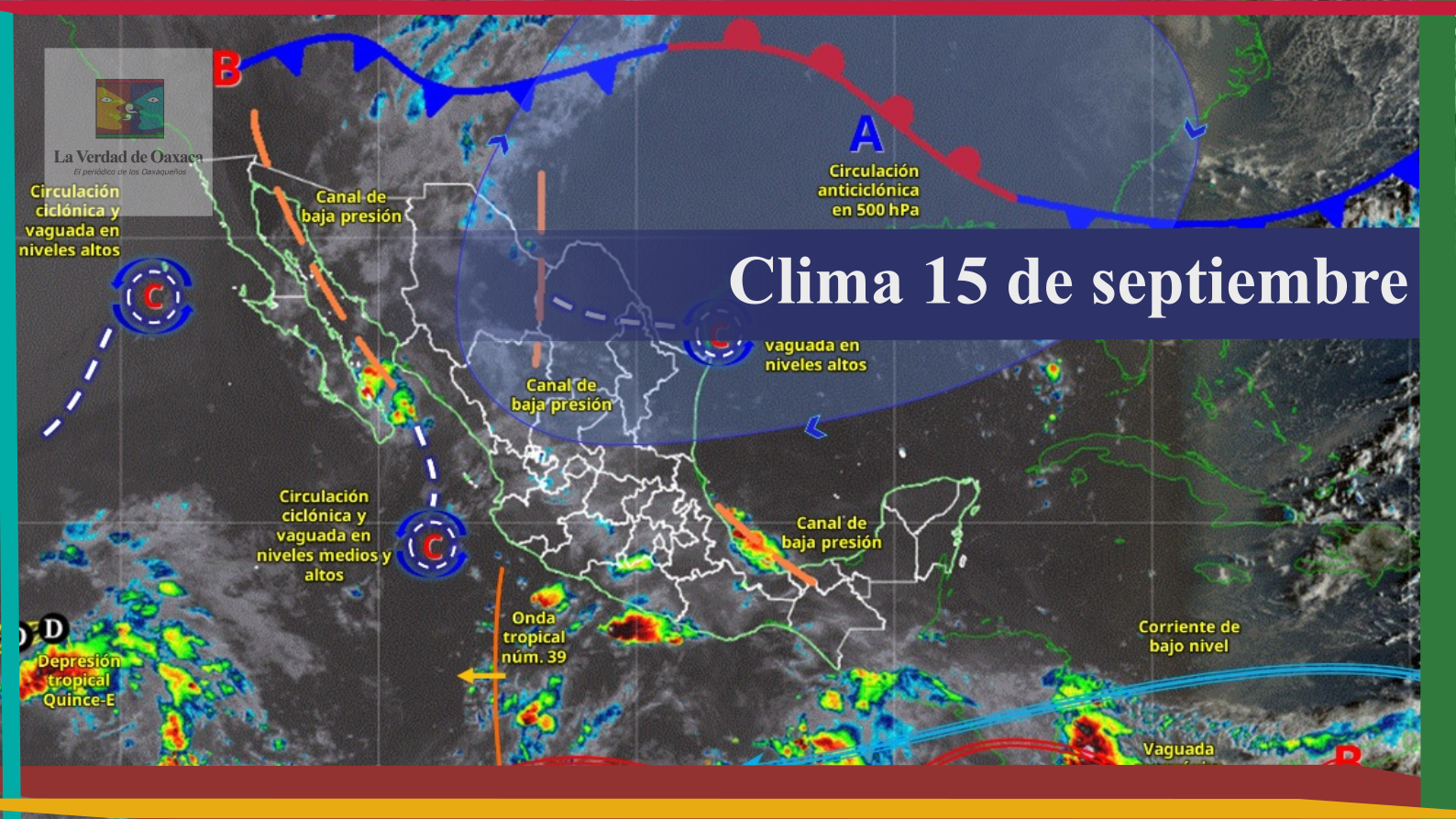 Lluvias y tormentas se concentrarán este 15 de septiembre en la Sierra Sur y Costa de Oaxaca