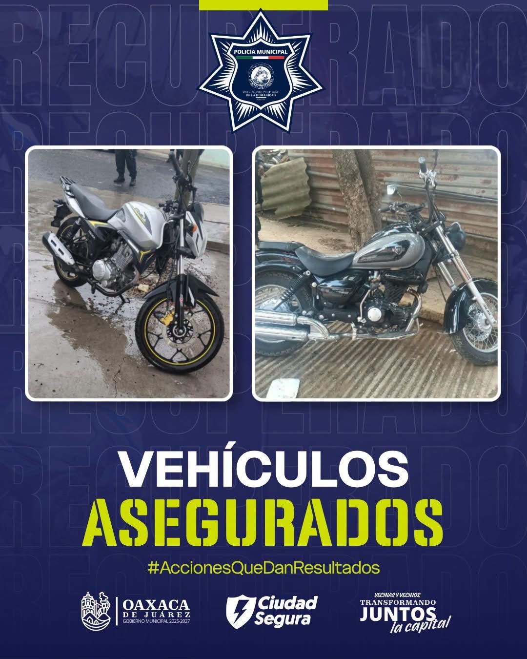 Recuperan dos motocicletas con reporte de robo en colonias de Oaxaca de Juárez