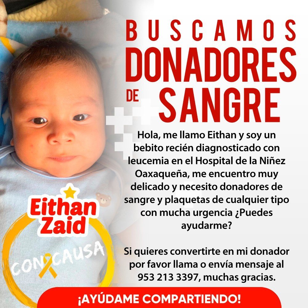 Eithan tiene seis meses y necesita donadores de sangre y plaquetas