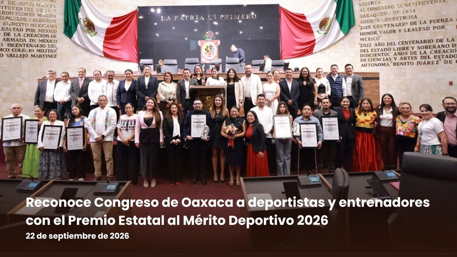Congreso de Oaxaca entrega Premio Estatal al Mérito Deportivo 2026 a atletas y entrenadores