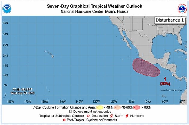 Vigilan posible formación de baja presión al sur del Golfo de Tehuantepec