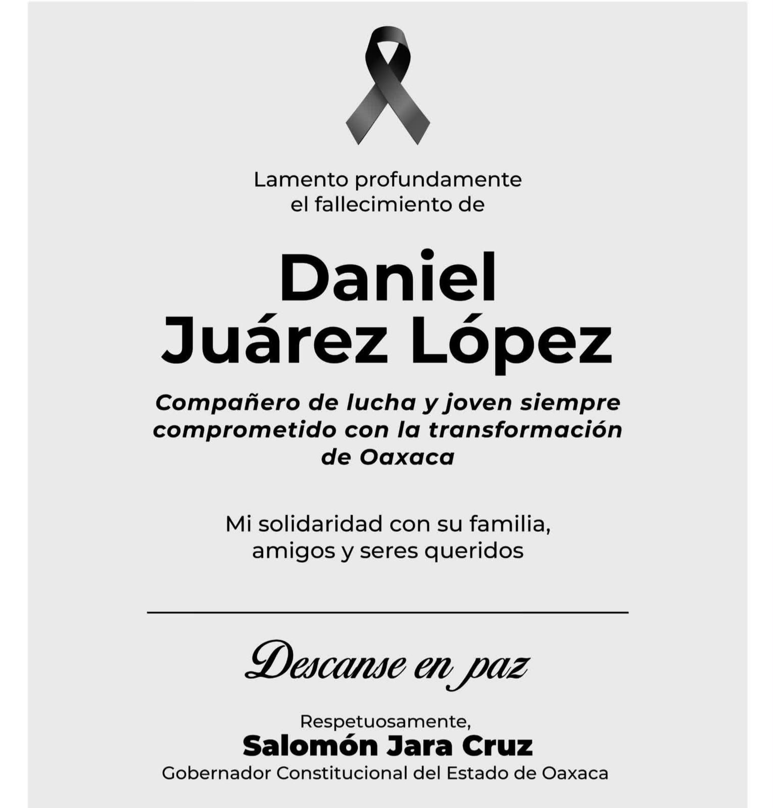 Daniel Juárez era un joven comprometido con la transformación de Oaxaca: Jara