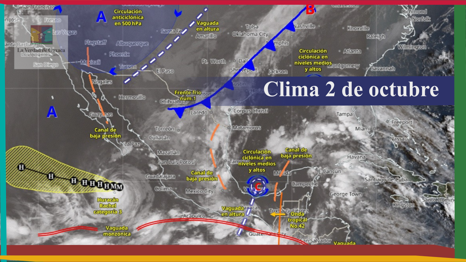 Frente frío 1 y onda tropical 42 aumentarán las lluvias en Oaxaca