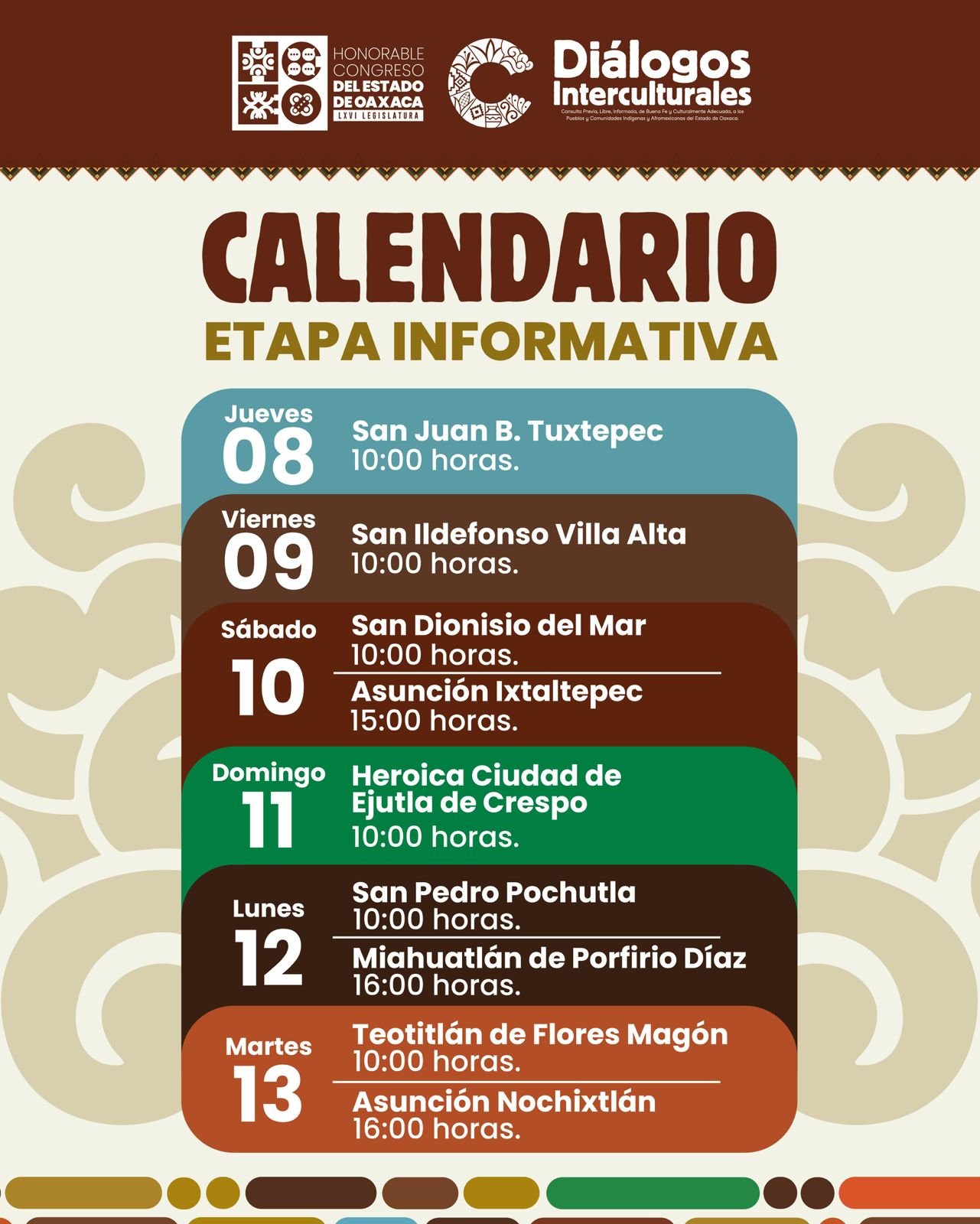 Del 8 al 13 de octubre se desarrollará la etapa informativa de la consulta dirigida a pueblos y comunidades indígenas y afromexicanas.