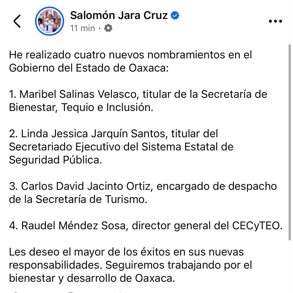 Regresa Maribel Salinas al gabinete de Jara; asumirá la Secretaría de Bienestar de Oaxaca