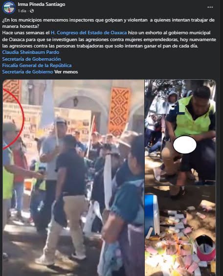 Irma Pineda cuestiona agresiones de inspectores municipales contra trabajadores en Oaxaca