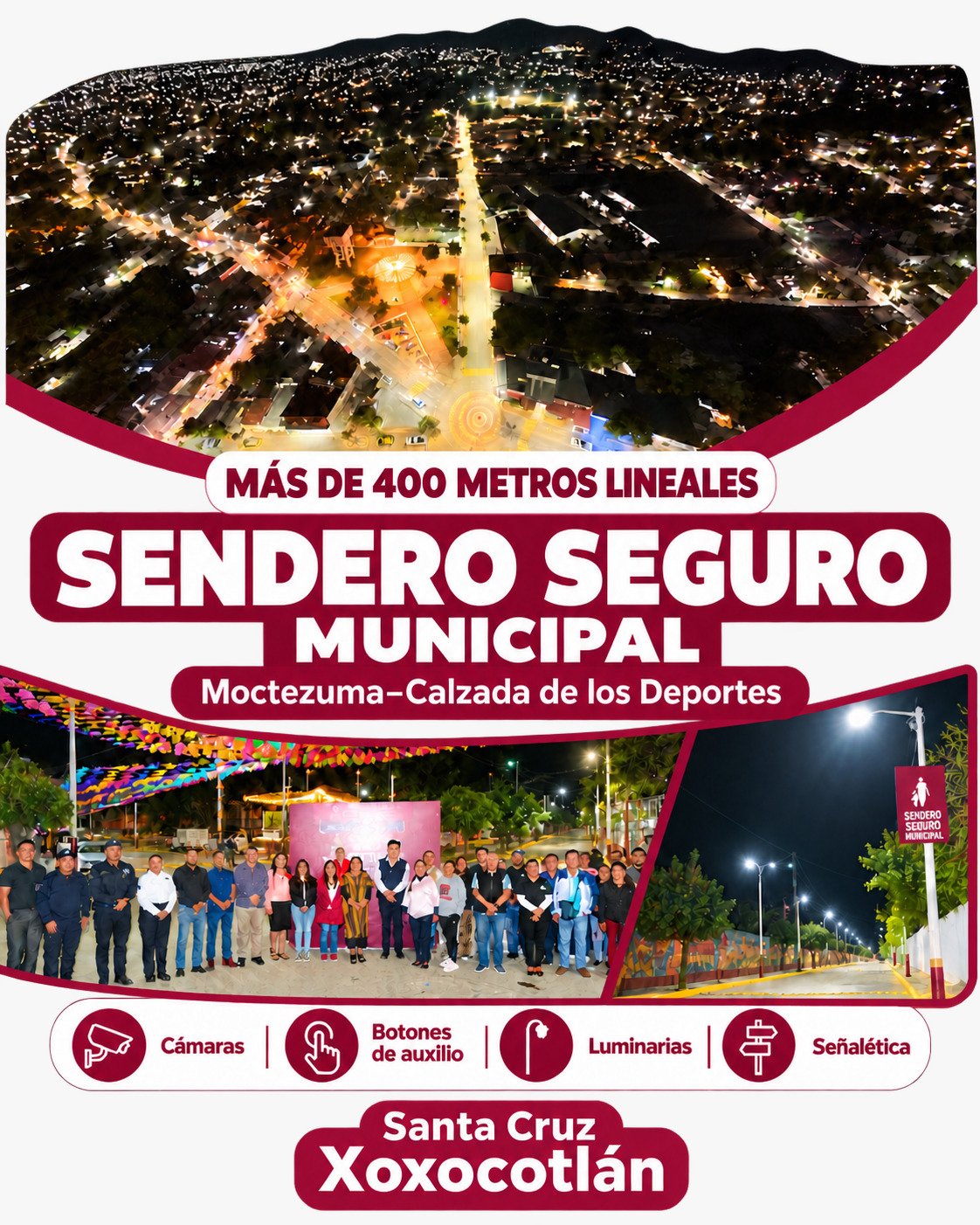 Inauguran Sendero Seguro en Xoxocotlán con cámaras, botones de auxilio y alumbrado